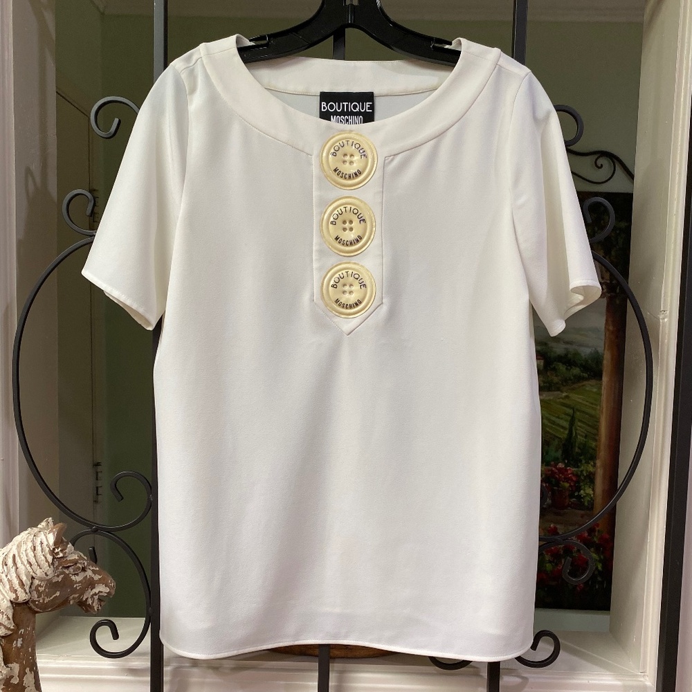 Moschino White Blouse with Gold Accents
